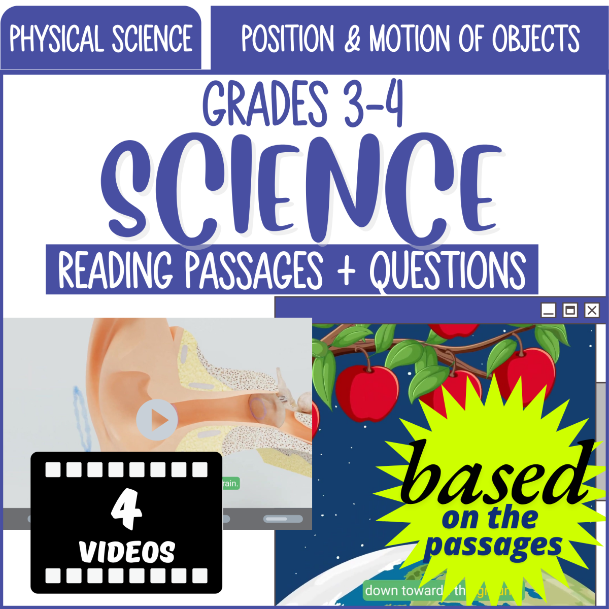An educational teaching resource from Cored Education entitled Reading Passages on Position and Motion of Objects (Videos) downloadable at Teach Simple.
