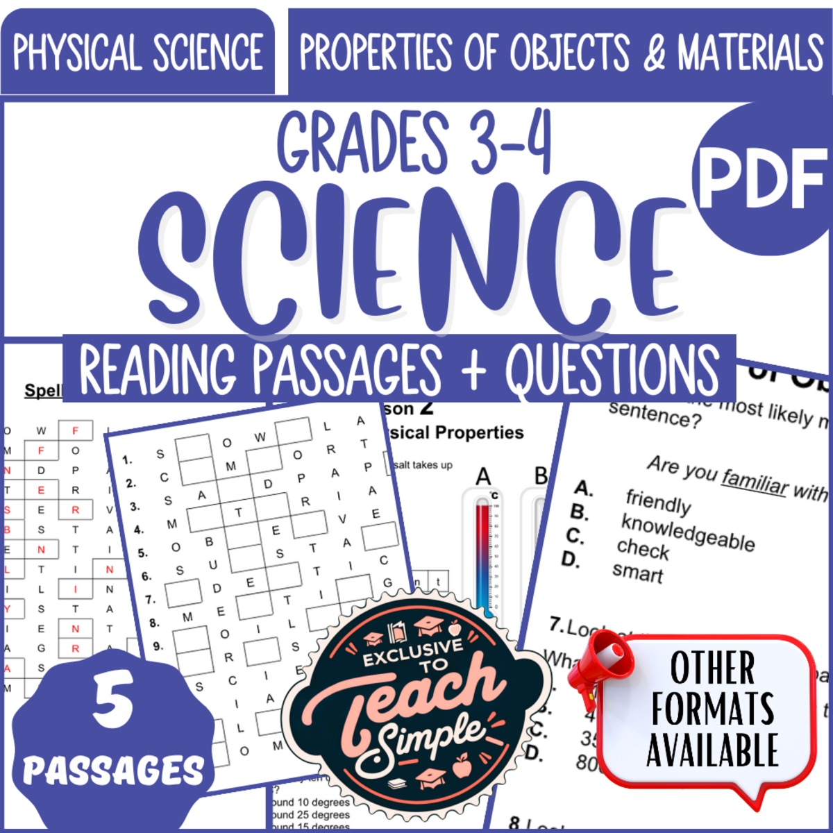 An educational teaching resource from Cored Education entitled Reading Passages on Properties of Objects and Materials (PDF) downloadable at Teach Simple.