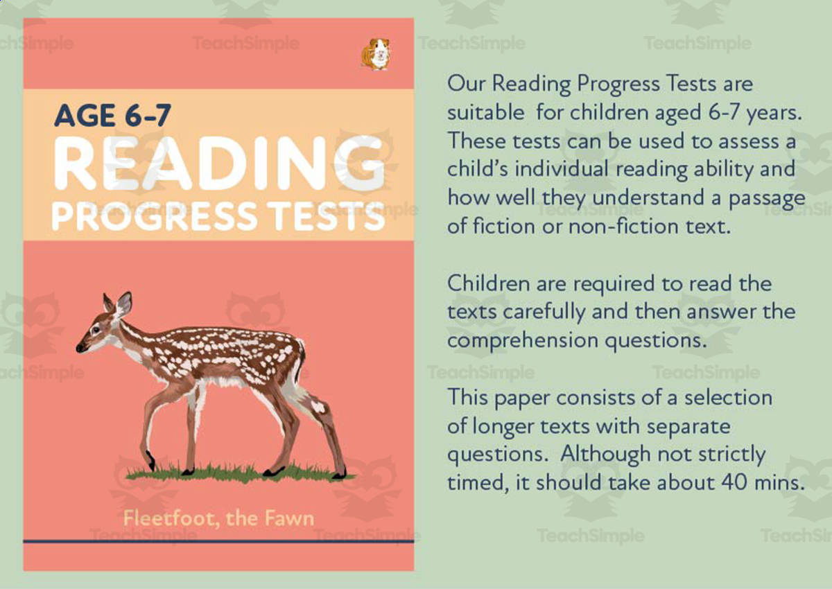 An educational teaching resource from Guinea Pig Education entitled Reading Progress Test 1B - Age 6-7 - KS1- Fleetfoot the Fawn downloadable at Teach Simple.