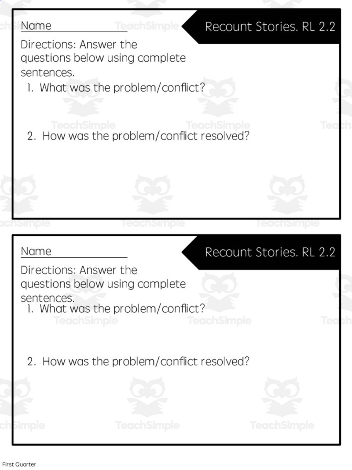 An educational teaching resource from Rebecca Hurd entitled Reading Quick Check: RL 2.2 Recount Stories - 1st Quarter downloadable at Teach Simple.