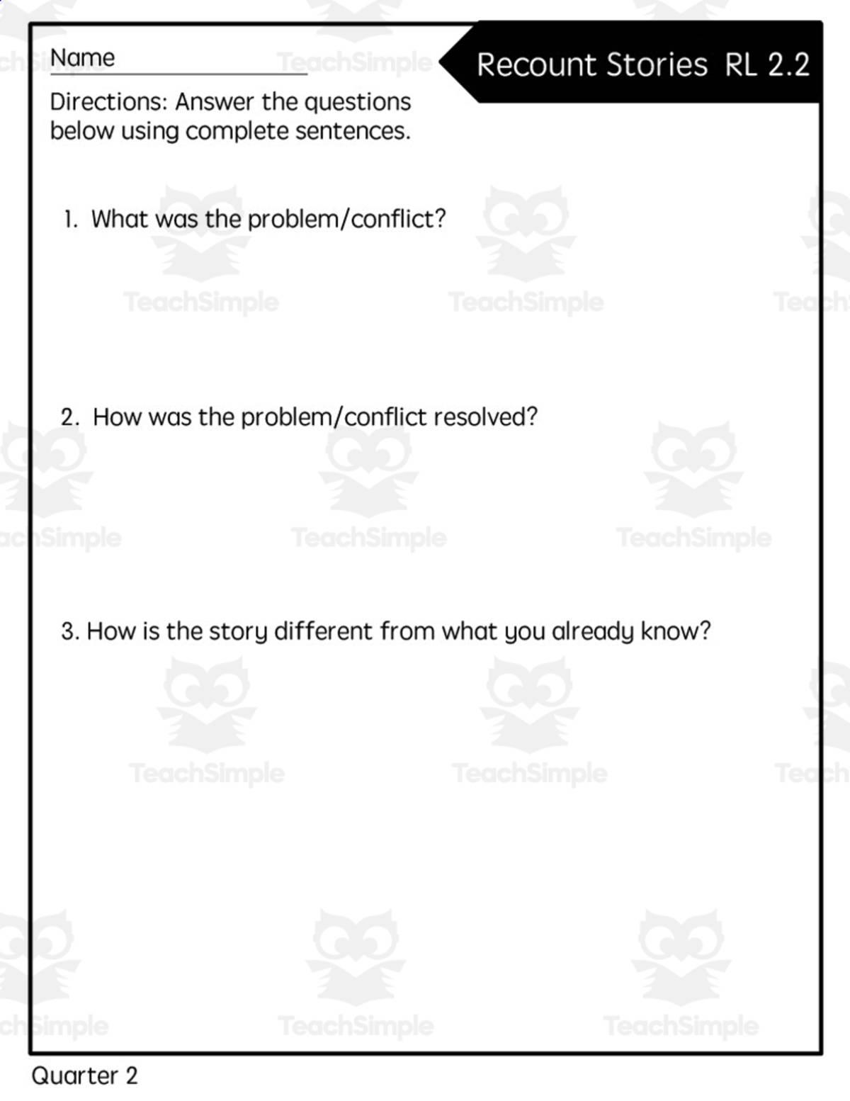 An educational teaching resource from Rebecca Hurd entitled Reading Quick Check: RL 2.2 Recount Stories - 2nd Quarter downloadable at Teach Simple.