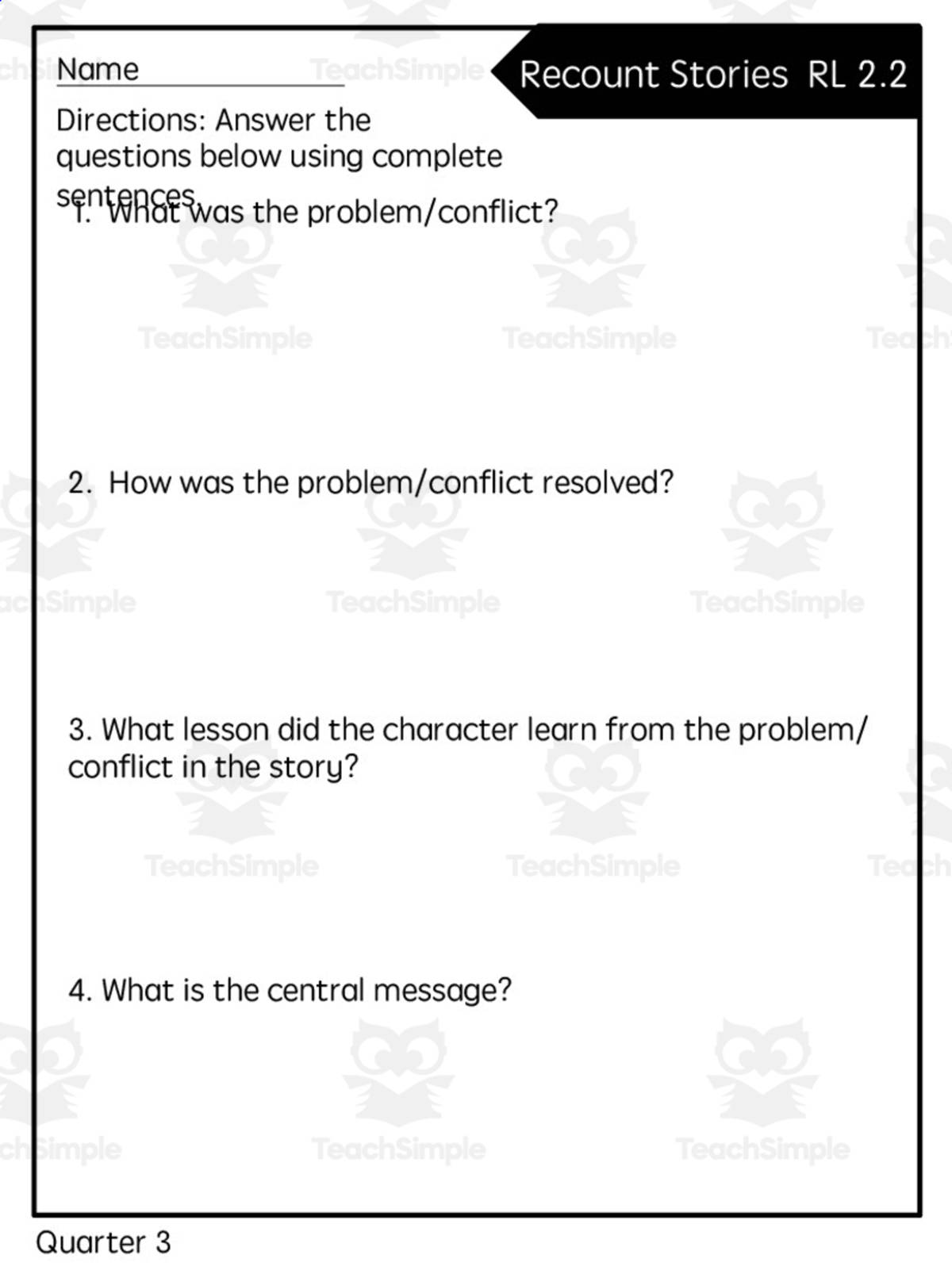 An educational teaching resource from Rebecca Hurd entitled Reading Quick Check: RL 2.2 Recount Stories - 3rd Quarter downloadable at Teach Simple.