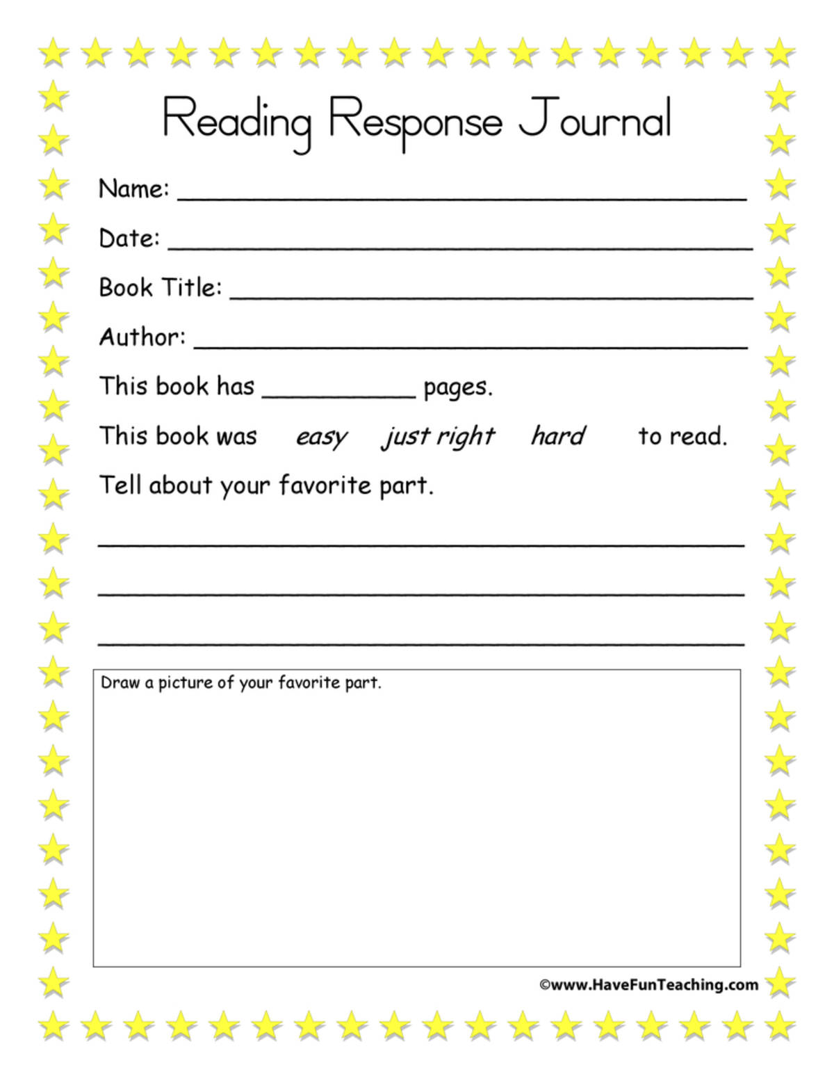 An educational teaching resource from Have Fun Teaching entitled Reading Response Journal downloadable at Teach Simple.