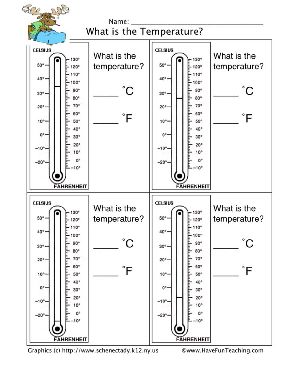 An educational teaching resource from Have Fun Teaching entitled Reading Thermometers Worksheet downloadable at Teach Simple.