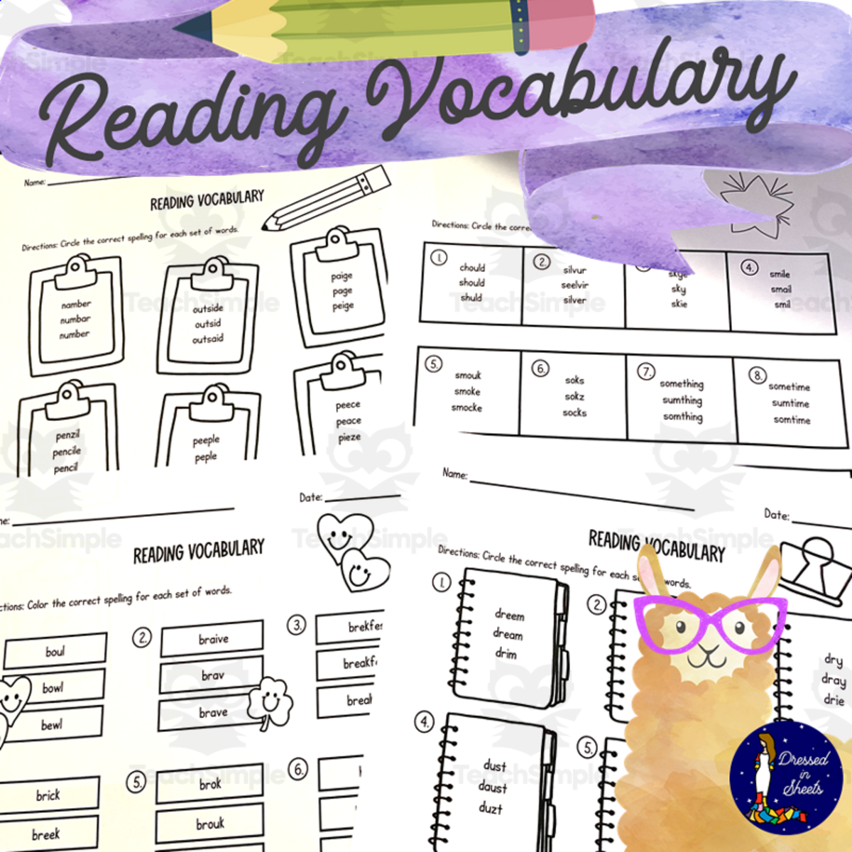 An educational teaching resource from Soumara Siddiqui entitled Reading Vocabulary Practice downloadable at Teach Simple.