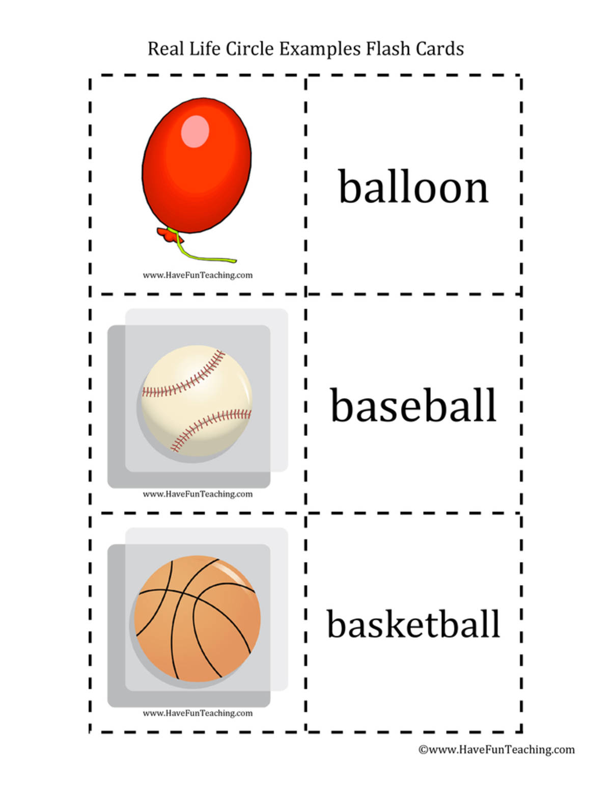 An educational teaching resource from Have Fun Teaching entitled Real Life Examples Circle Flash Cards downloadable at Teach Simple.