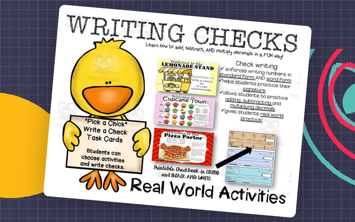 An educational teaching resource from Big Apple Teaching entitled Real World Math: Writing Checks and Menus downloadable at Teach Simple.