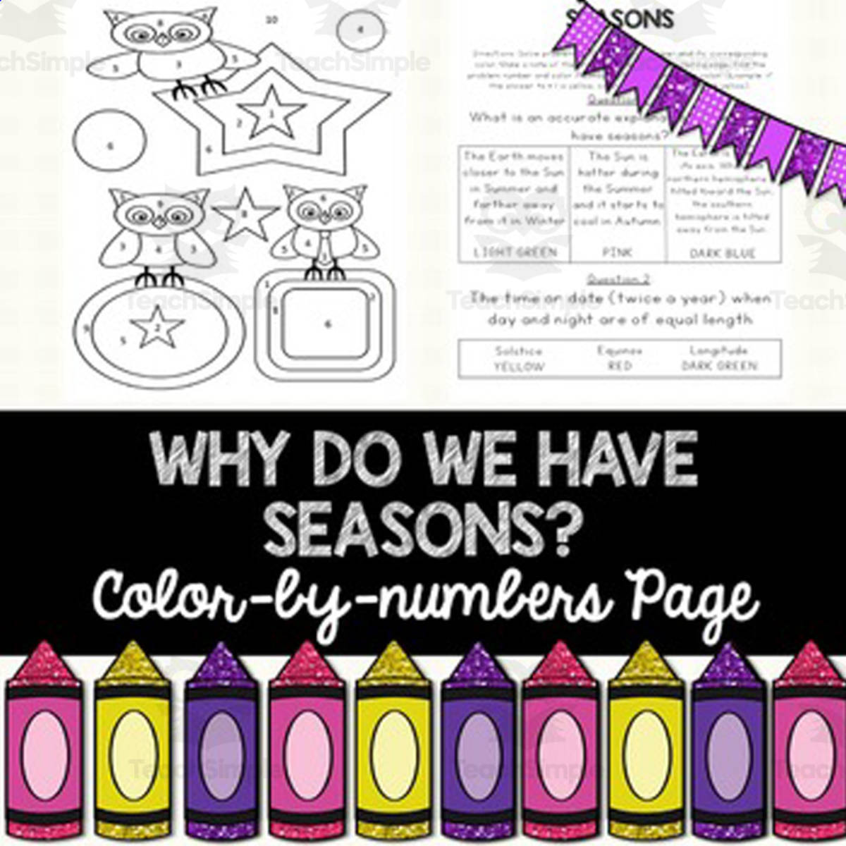 An educational teaching resource from The Comprehensive Teacher entitled Reason for Seasons Color by Number downloadable at Teach Simple.