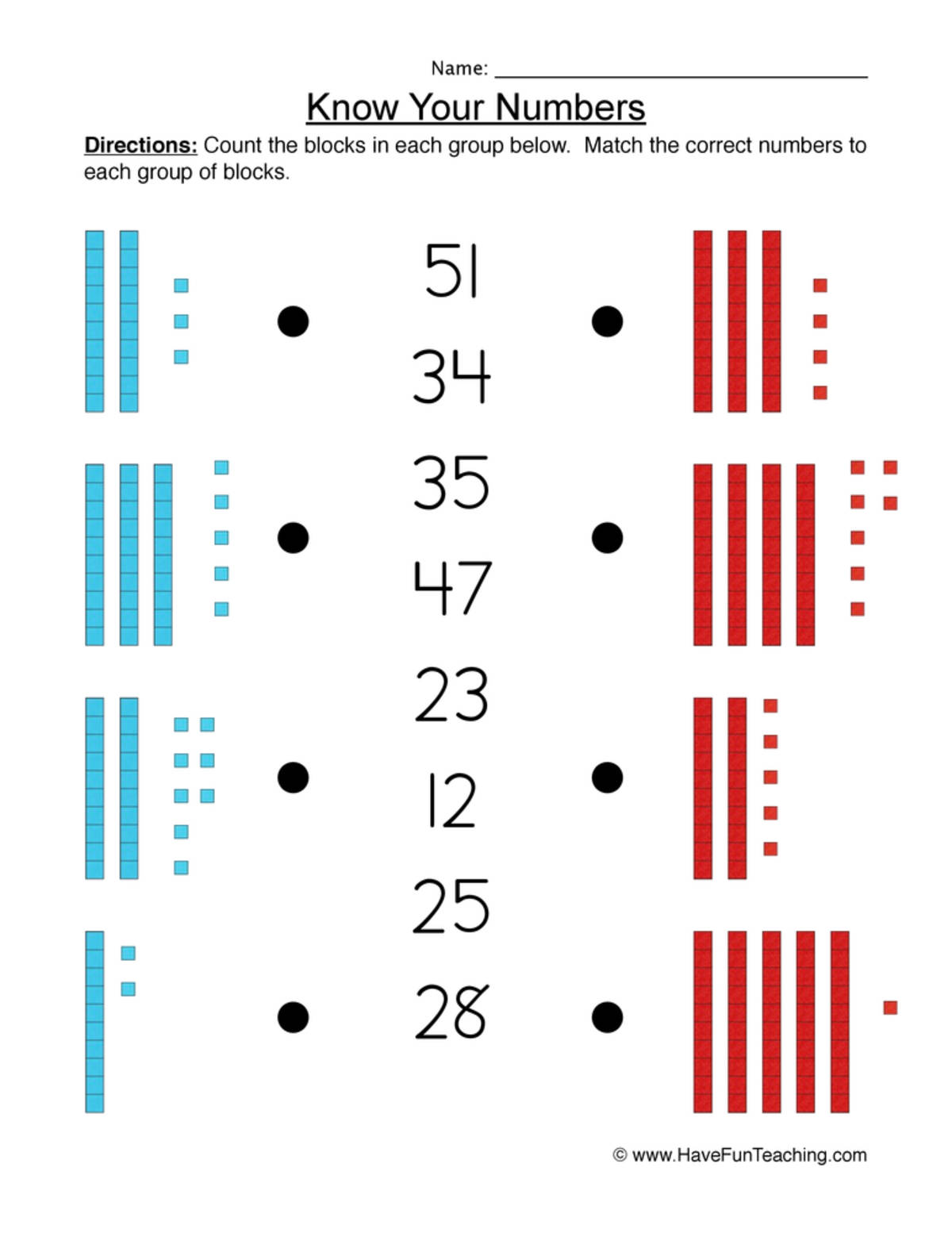 An educational teaching resource from Have Fun Teaching entitled Recognizing Numbers Worksheet downloadable at Teach Simple.