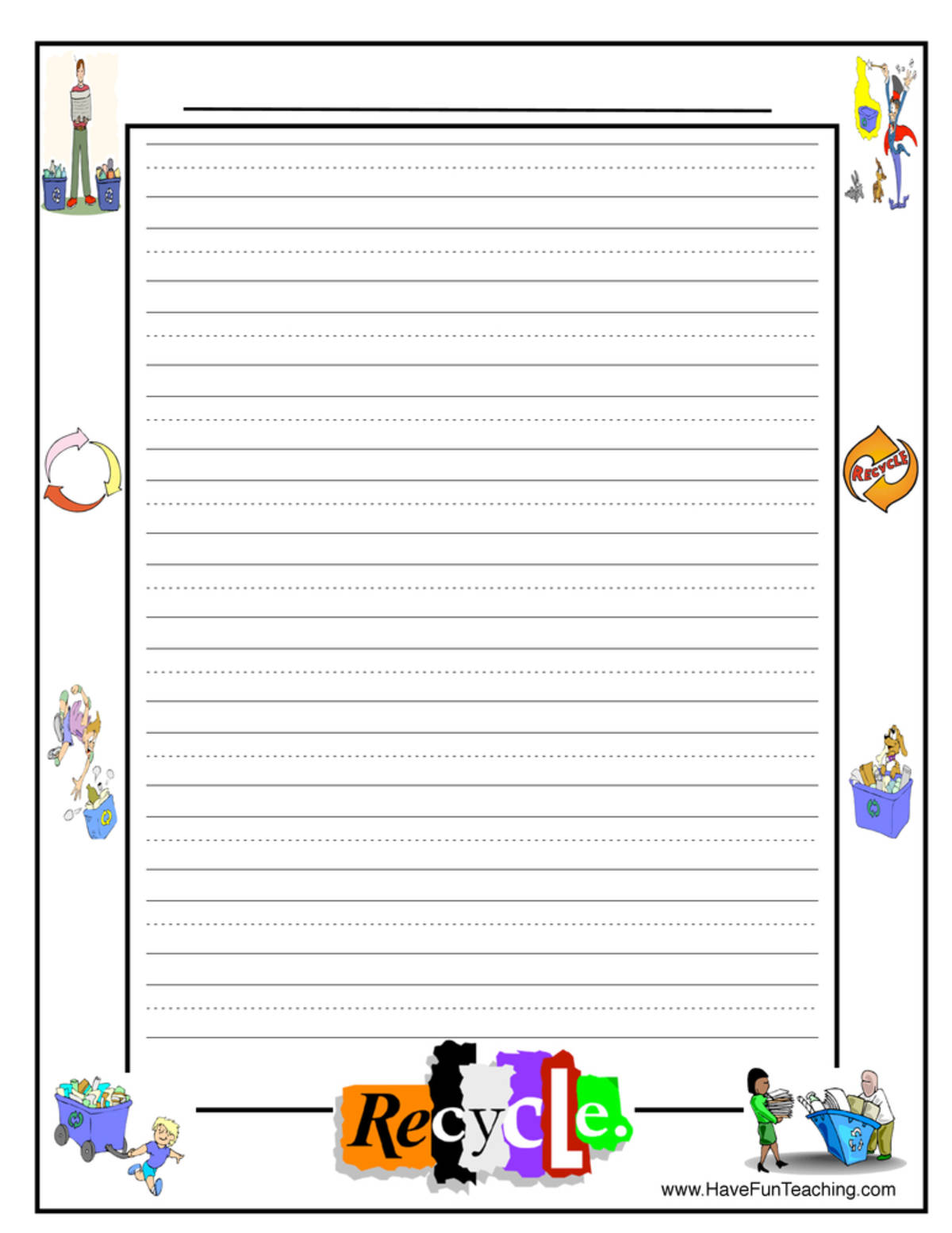 An educational teaching resource from Have Fun Teaching entitled Recycle Writing Paper downloadable at Teach Simple.