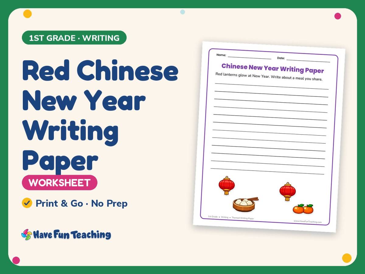 Red Chinese New Year Writing Paper – 1st Grade Themed Writing Paper preview