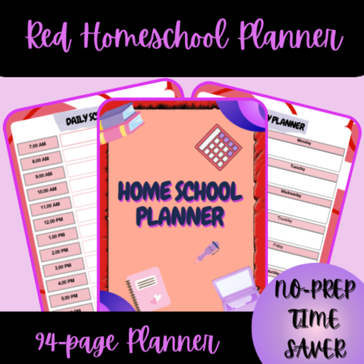 An educational teaching resource from Homeschool with Big Easy Homeschooling Mom entitled Red Homeschool Planner (90+ pages) downloadable at Teach Simple.