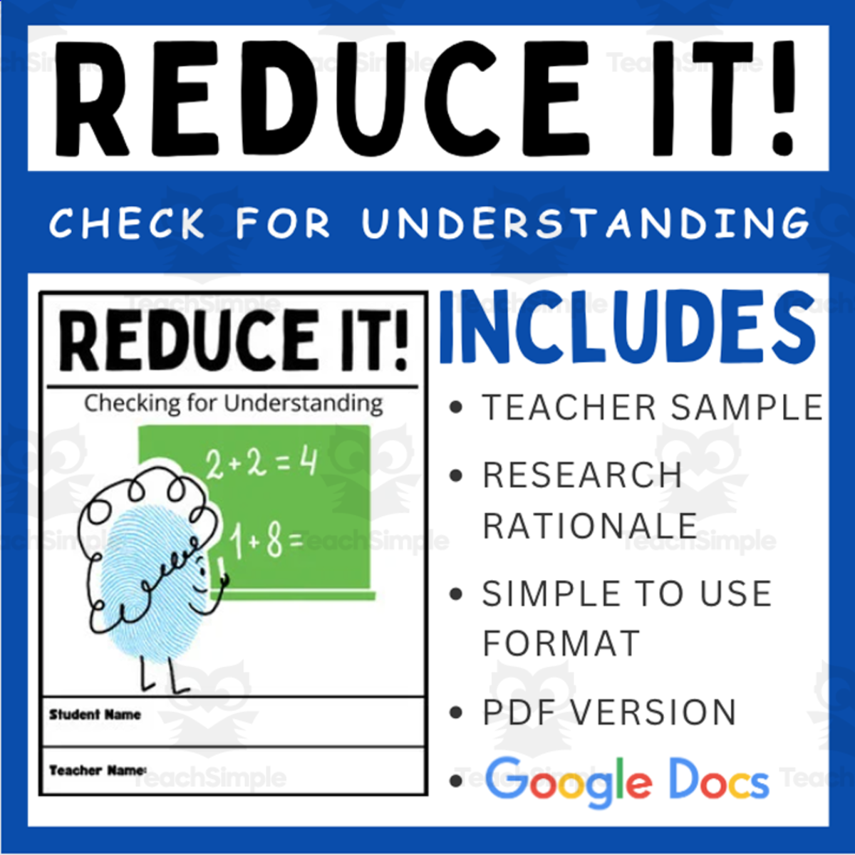 An educational teaching resource from EduPal Learning entitled Reduce it! - Checking for Understanding downloadable at Teach Simple.