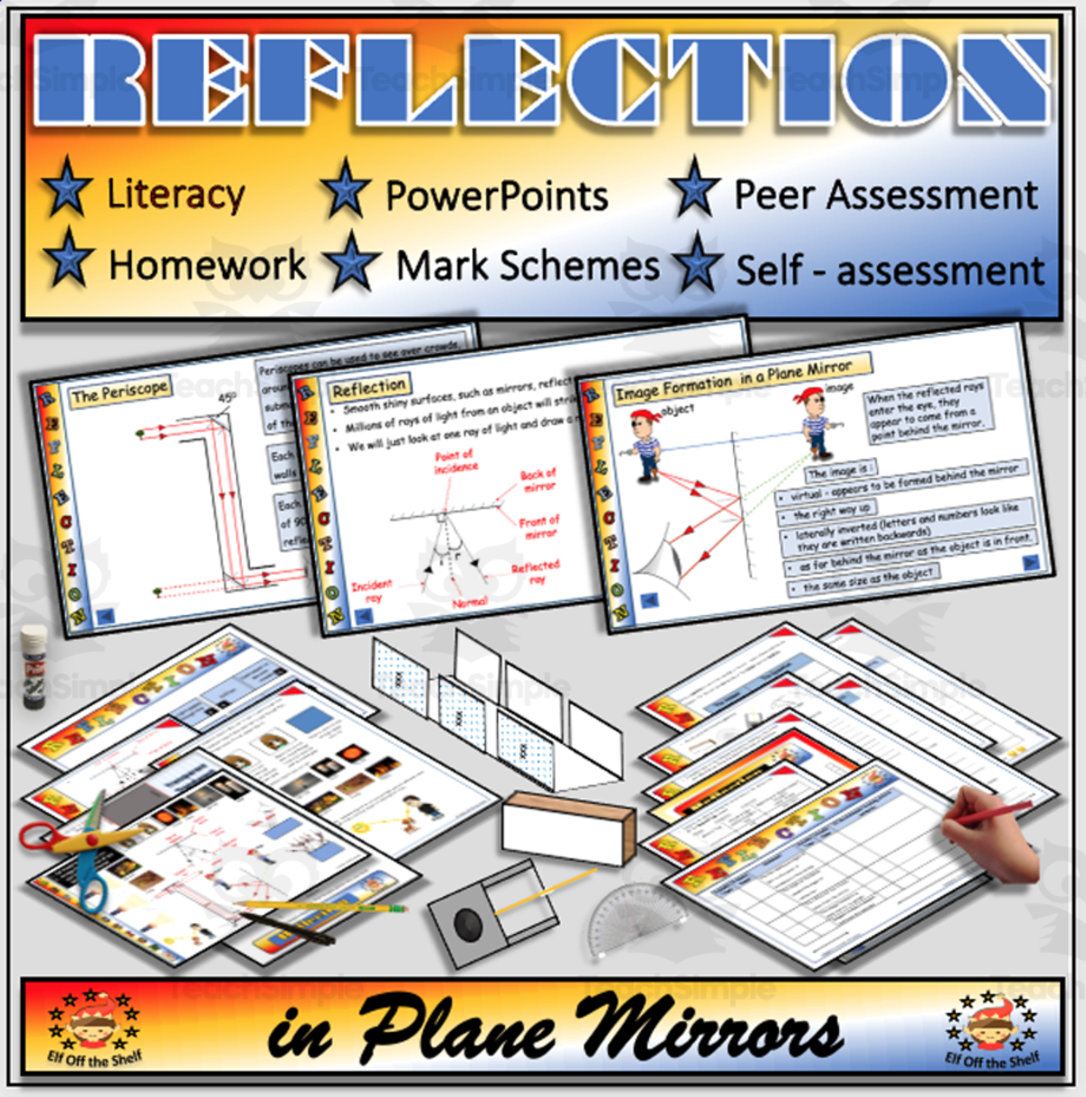 An educational teaching resource from Elf off the Shelf Resources entitled Reflection Explained - Fully Resourced lesson for Middle School downloadable at Teach Simple.
