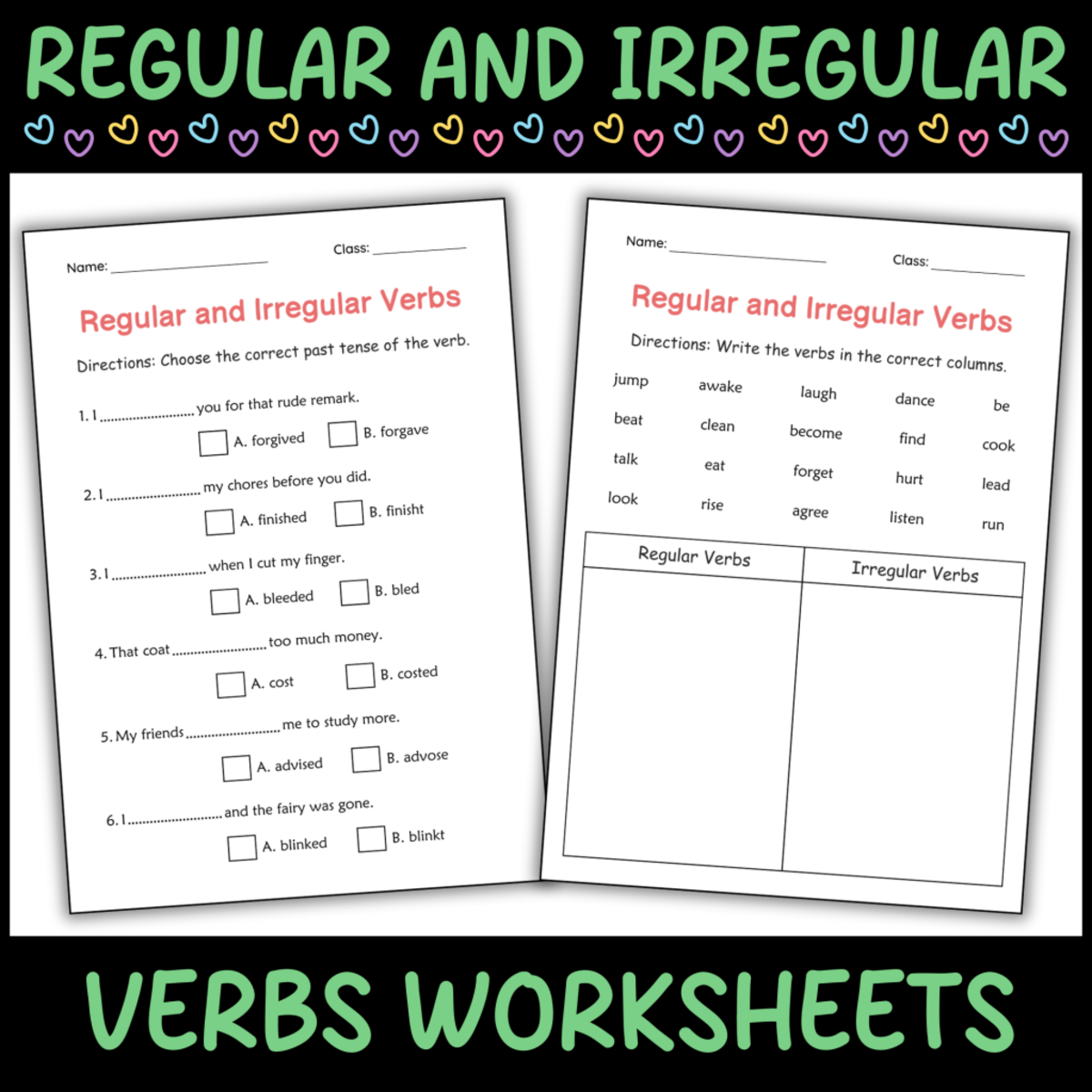An educational teaching resource from Clever Crafters entitled Regular and Irregular Simple Past Tense Verbs Worksheets for Grade 2 downloadable at Teach Simple.