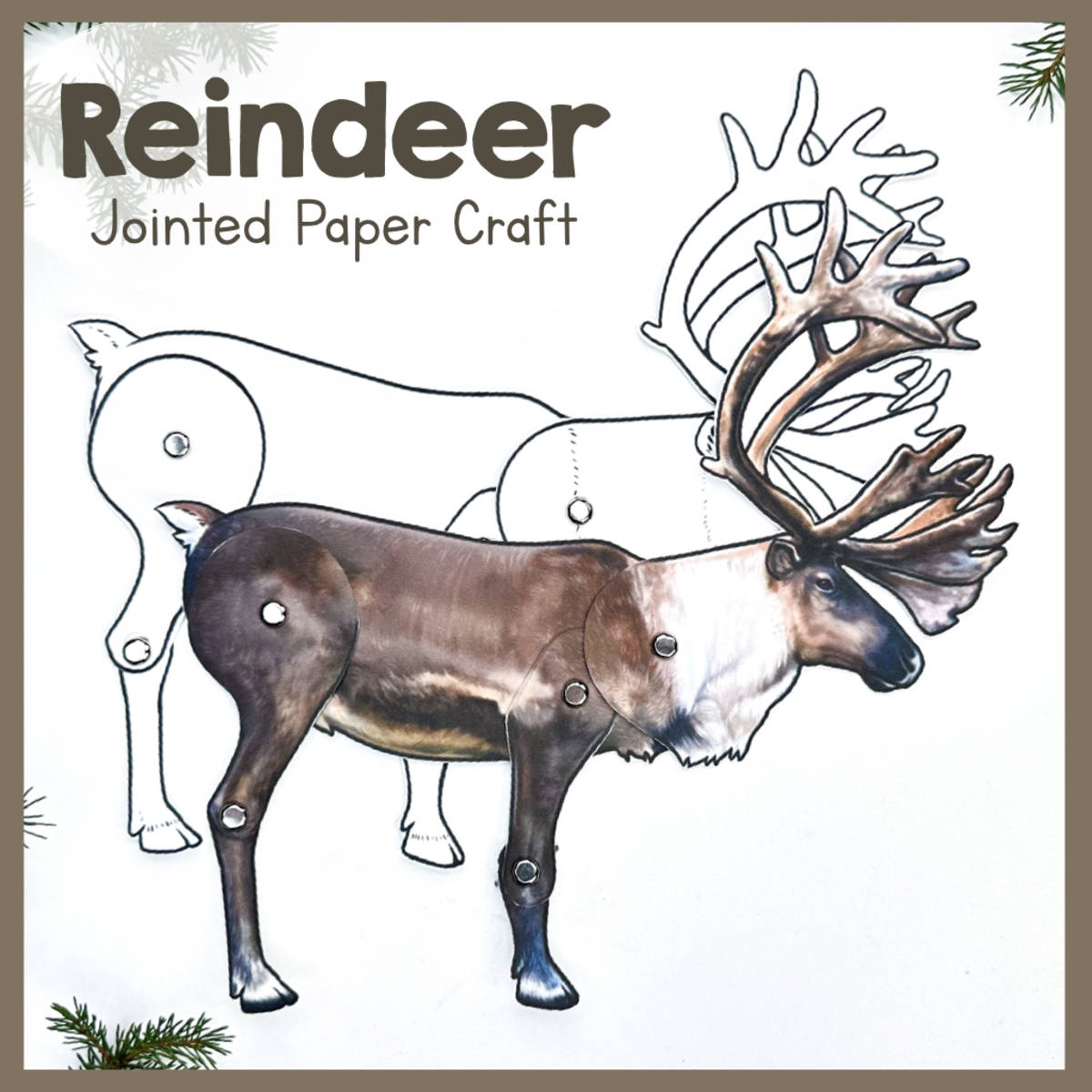 An educational teaching resource from Simply Schoolgirl entitled Reindeer | Jointed Animal Craft | Articulated Craft | Caribou downloadable at Teach Simple.