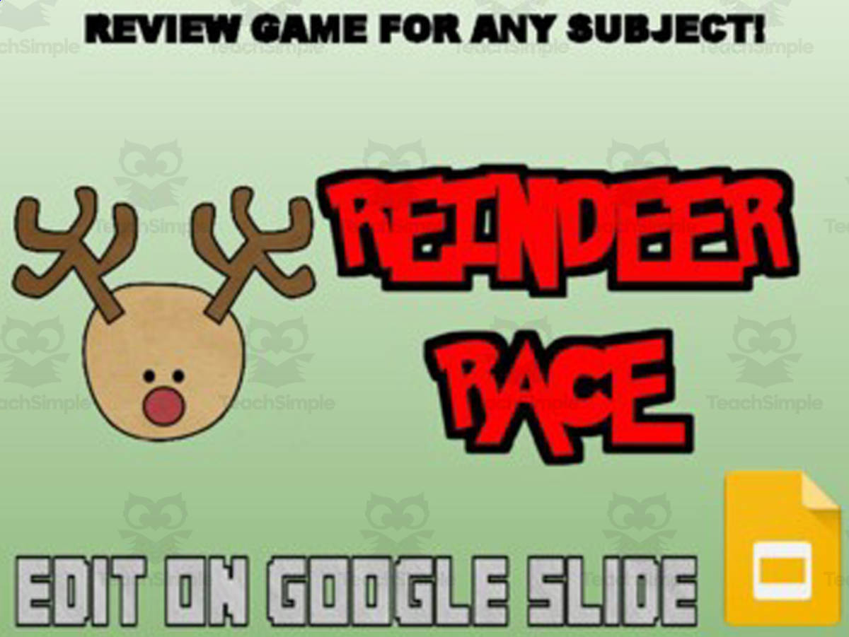 An educational teaching resource from Roombop entitled Reindeer Race Review Game (Google Slides) downloadable at Teach Simple.