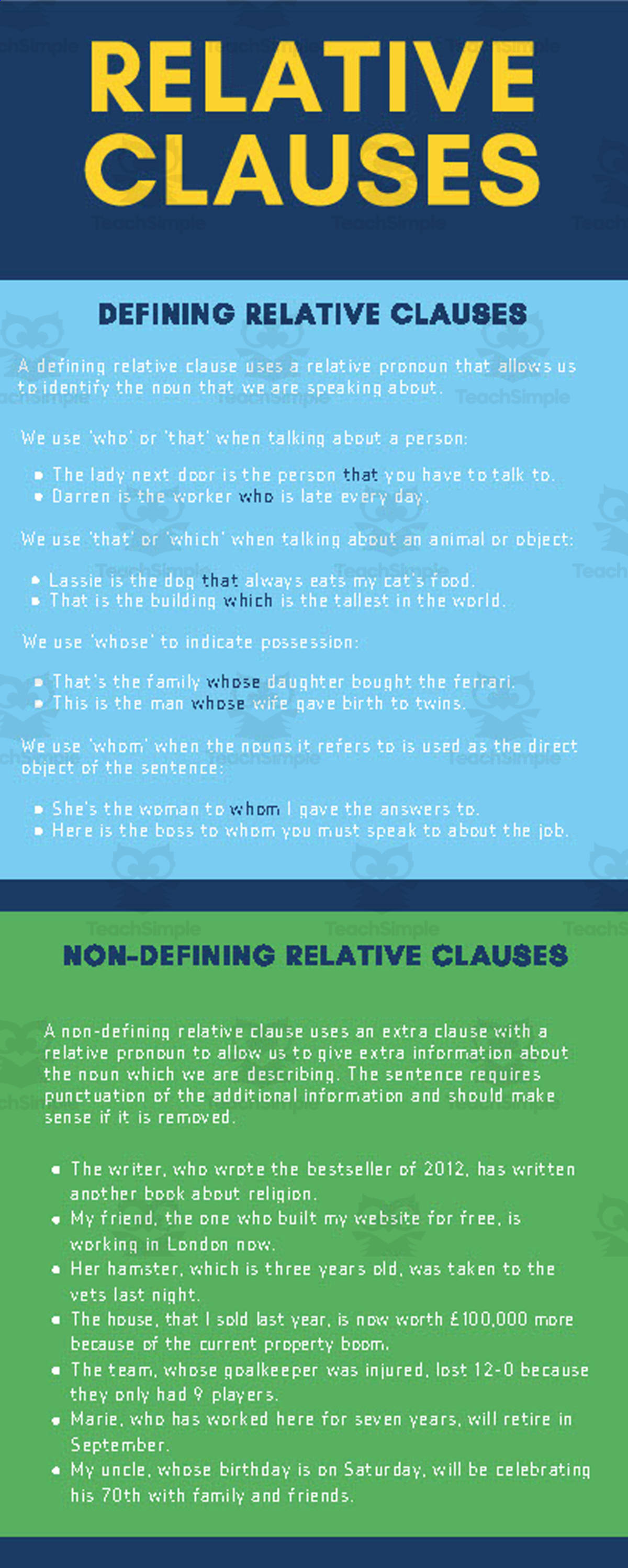 An educational teaching resource from TEAM TEFL entitled Relative Clauses ESL Upper Intermediate Lesson Plan downloadable at Teach Simple.