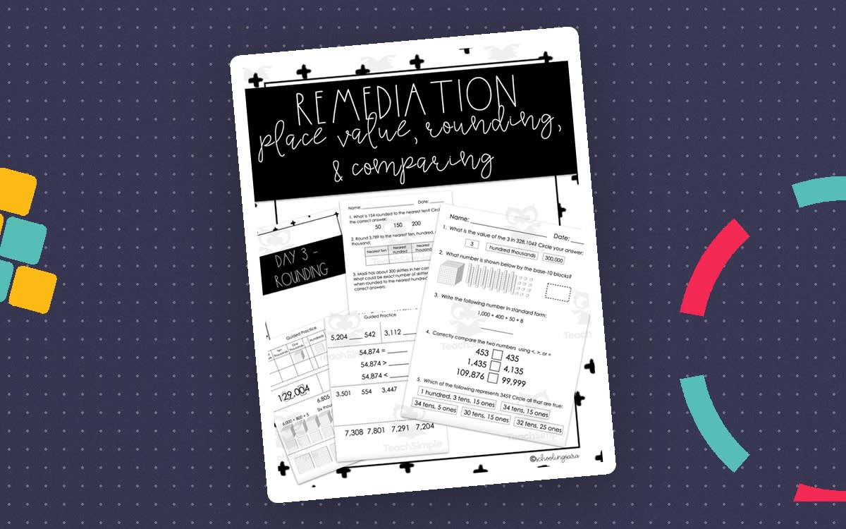 An educational teaching resource from SchoolingSara entitled Remediation Plan: Rounding, Place Value, Comparing & Ordering Numbers downloadable at Teach Simple.