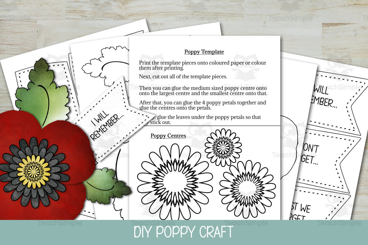An educational teaching resource from Forever June Digital Design entitled Remembrance Day Activity, Memorial Day Craft for Kids, Flower Template downloadable at Teach Simple.