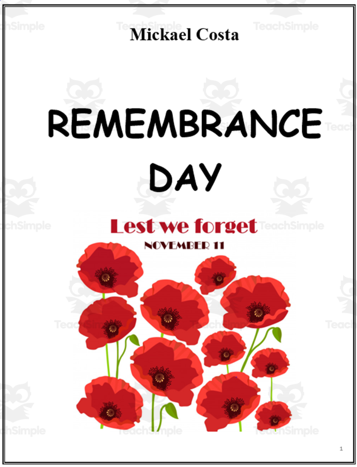 An educational teaching resource from Learn it ANY way entitled Remembrance day downloadable at Teach Simple.