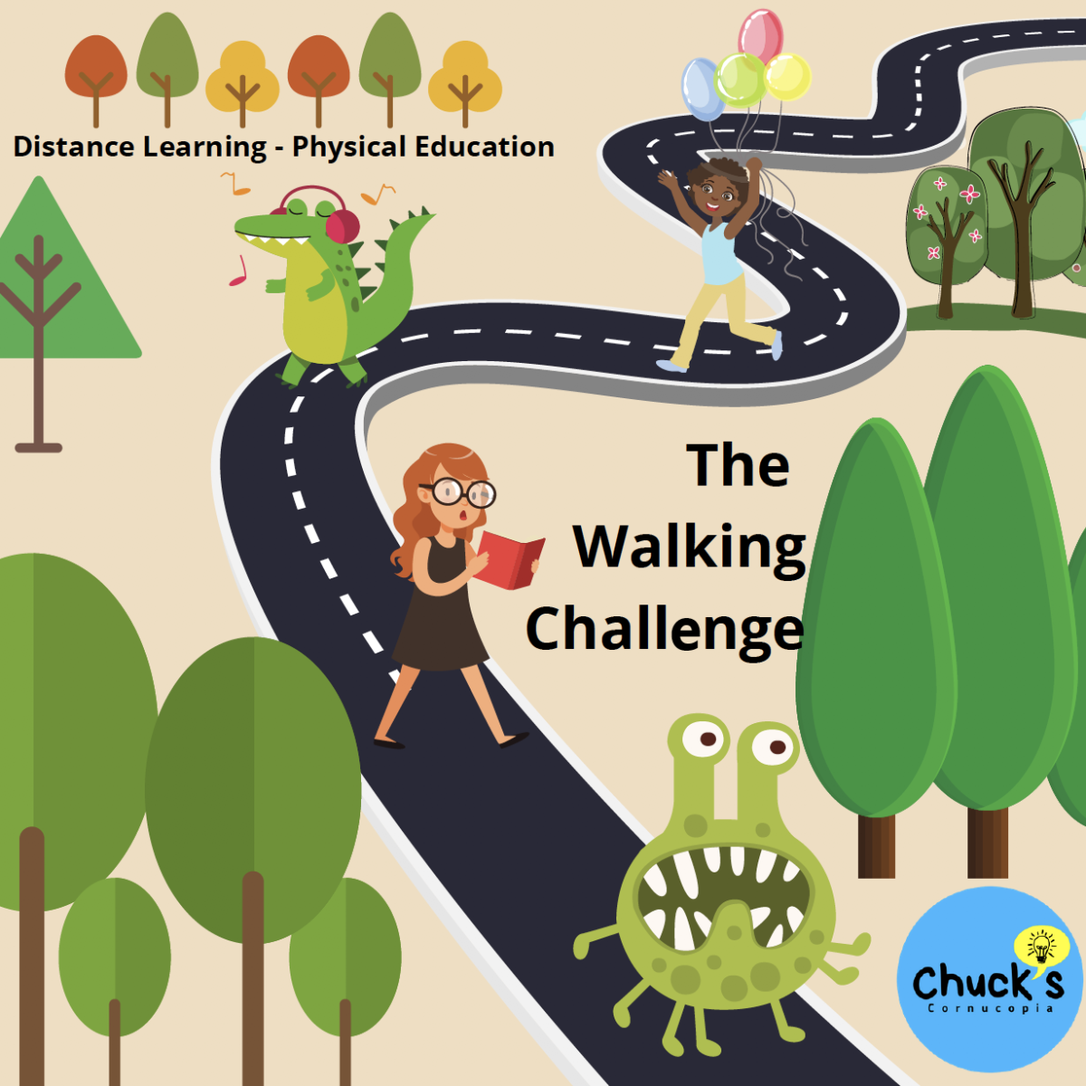 An educational teaching resource from Chuck's Cornucopia entitled Remote P.E.: The Walking Challenge downloadable at Teach Simple.