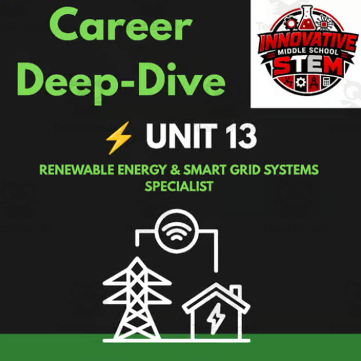An educational teaching resource from Innovative Middle School STEM entitled Renewable Energy & Smart Grid Specialist STEM Career Packet downloadable at Teach Simple.
