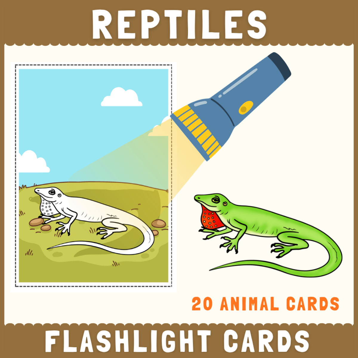 An educational teaching resource from Perfect_Printables entitled Reptiles animals flashlight cards hidden picture activity for kids downloadable at Teach Simple.