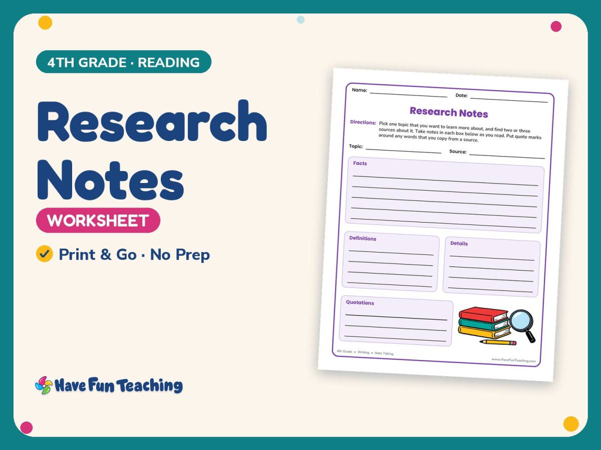 Research Notes Worksheet – 4th Grade Note Taking Practice preview