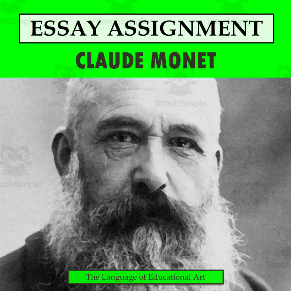 An educational teaching resource from The Language of Educational Art, LLC entitled Research Organizer & Essay Assignment: Claude Monet downloadable at Teach Simple.