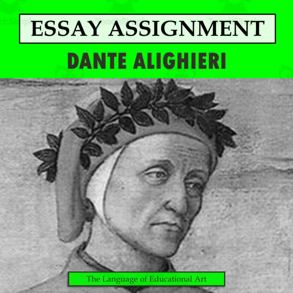 An educational teaching resource from The Language of Educational Art, LLC entitled Research Organizer & Essay Assignment: Dante Alighieri downloadable at Teach Simple.