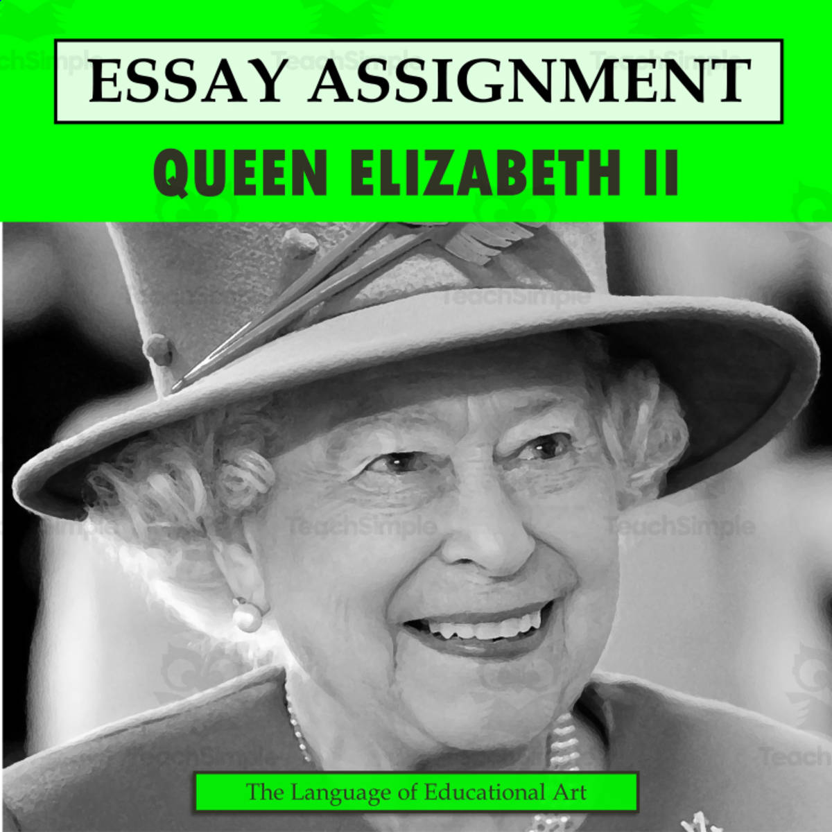 An educational teaching resource from The Language of Educational Art, LLC entitled Research Organizer & Essay Assignment: Elizabeth II downloadable at Teach Simple.