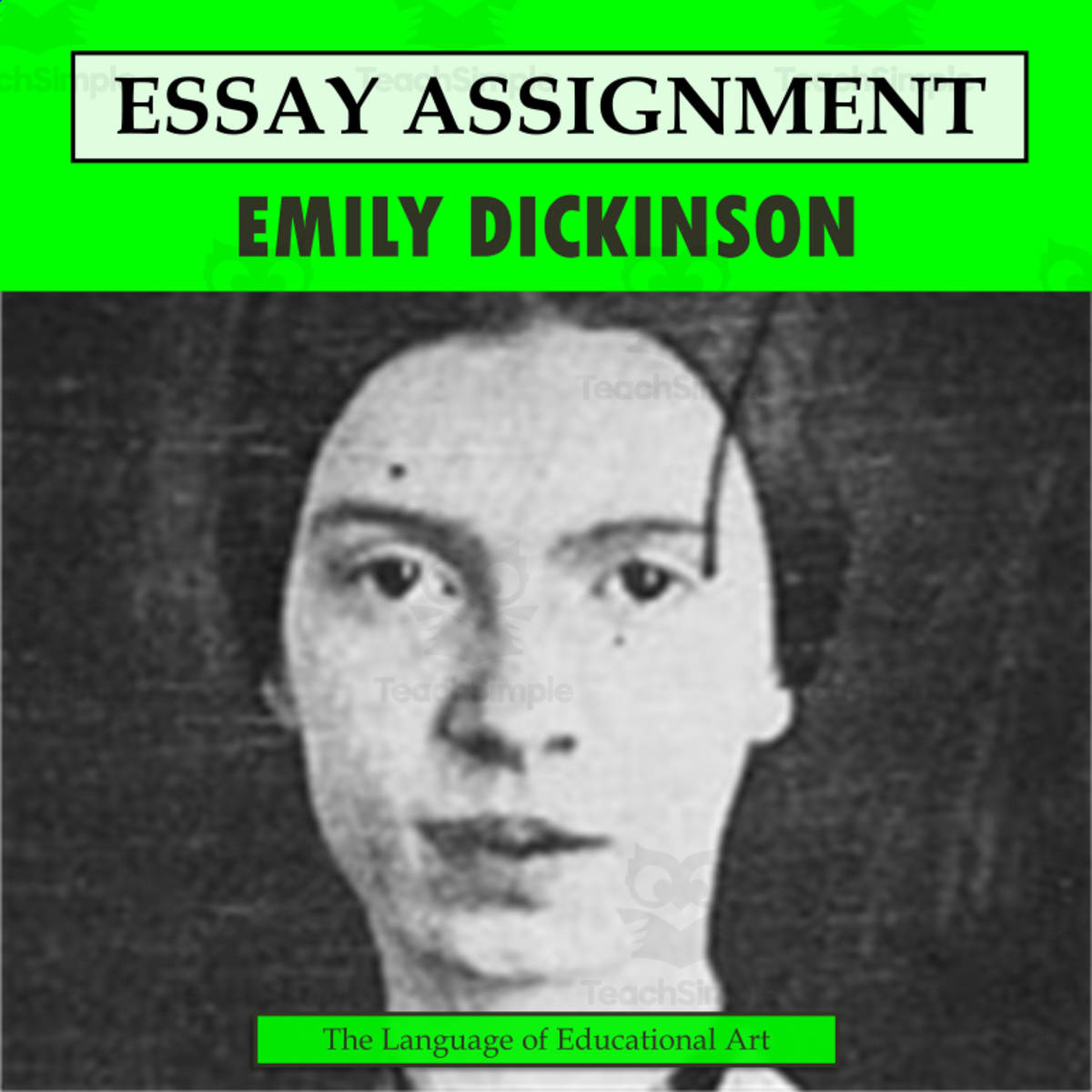 An educational teaching resource from The Language of Educational Art, LLC entitled Research Organizer & Essay Assignment: Emily Dickinson downloadable at Teach Simple.