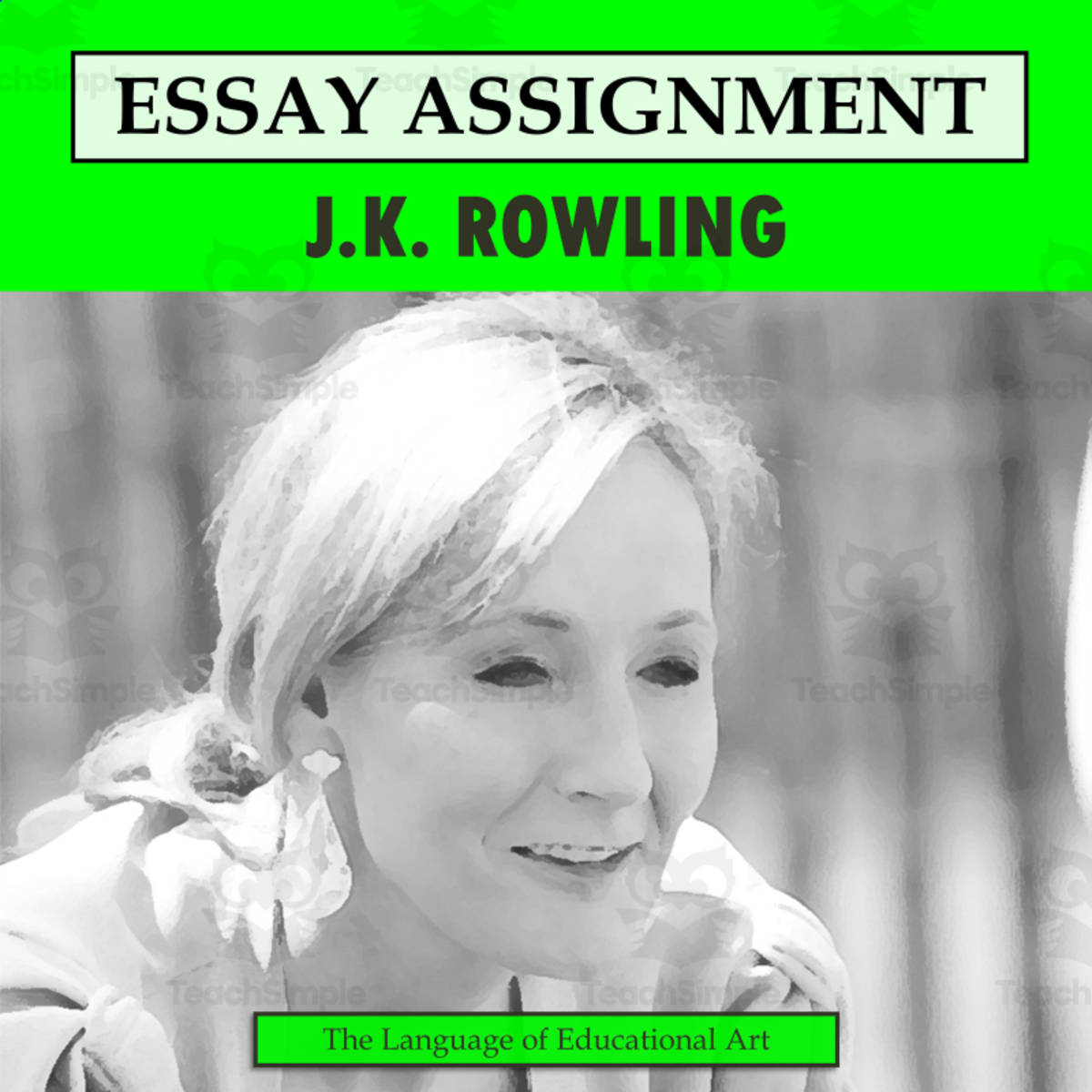 An educational teaching resource from The Language of Educational Art, LLC entitled Research Organizer & Essay Assignment: J.K. Rowling downloadable at Teach Simple.