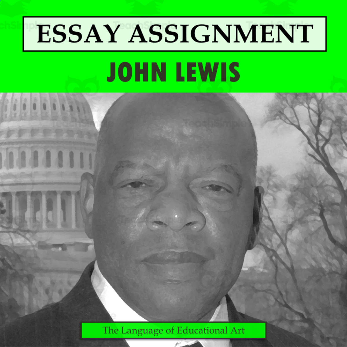 An educational teaching resource from The Language of Educational Art, LLC entitled Research Organizer & Essay Assignment: John Lewis downloadable at Teach Simple.