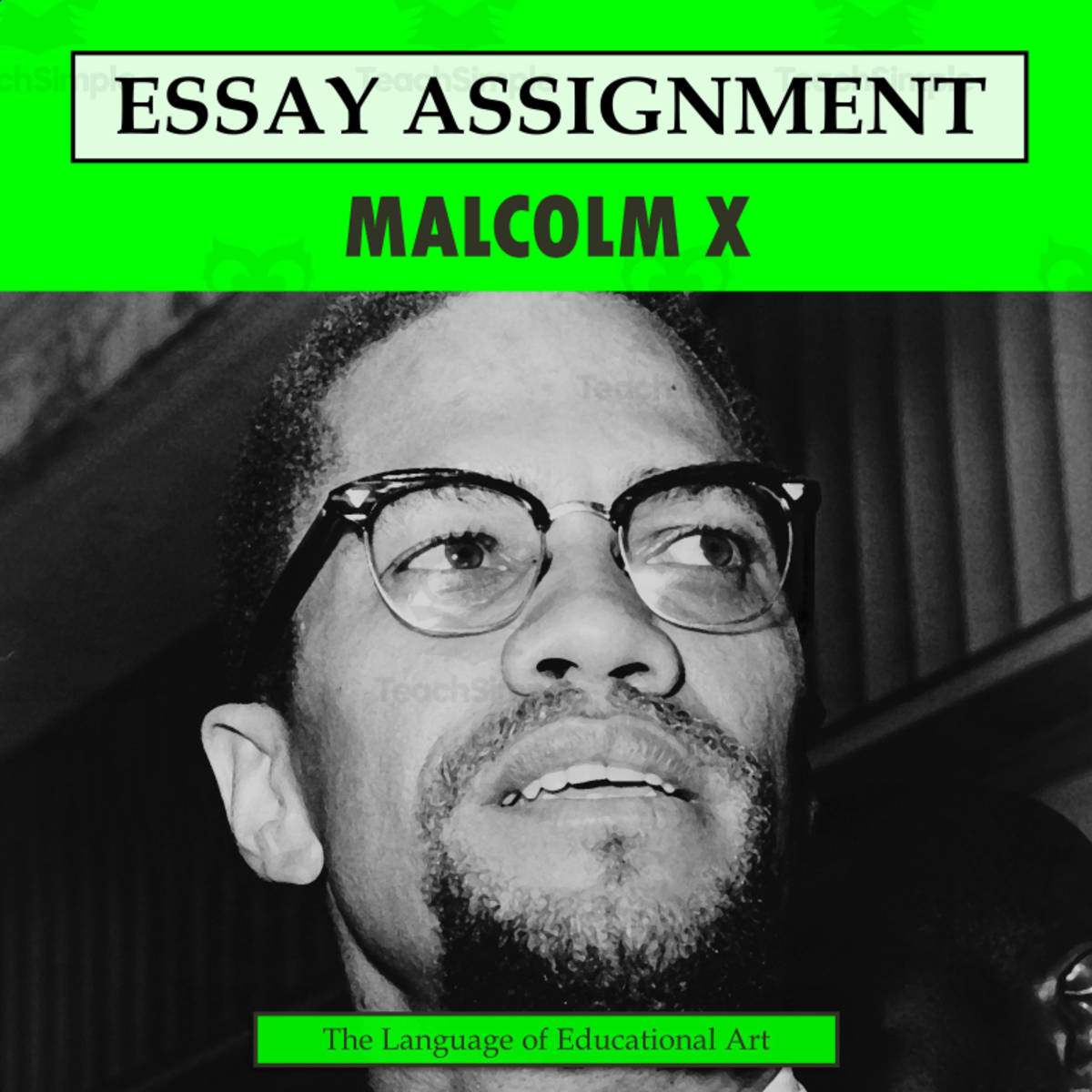 An educational teaching resource from The Language of Educational Art, LLC entitled Research Organizer & Essay Assignment: Malcolm X downloadable at Teach Simple.
