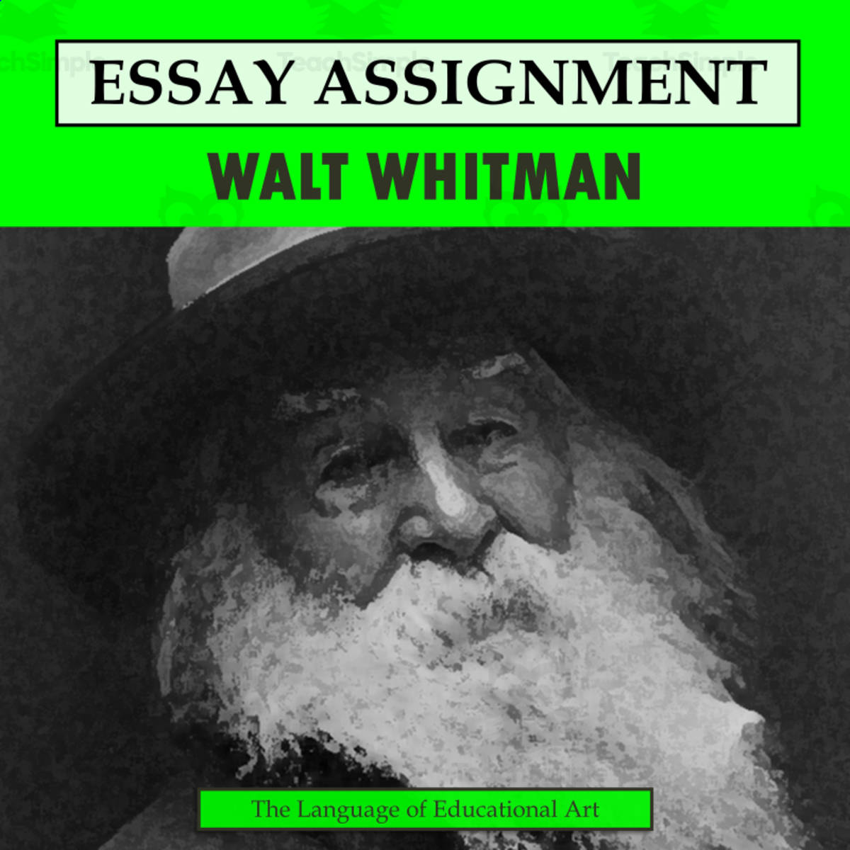 An educational teaching resource from The Language of Educational Art, LLC entitled Research Organizer & Essay Assignment: Walt Whitman downloadable at Teach Simple.