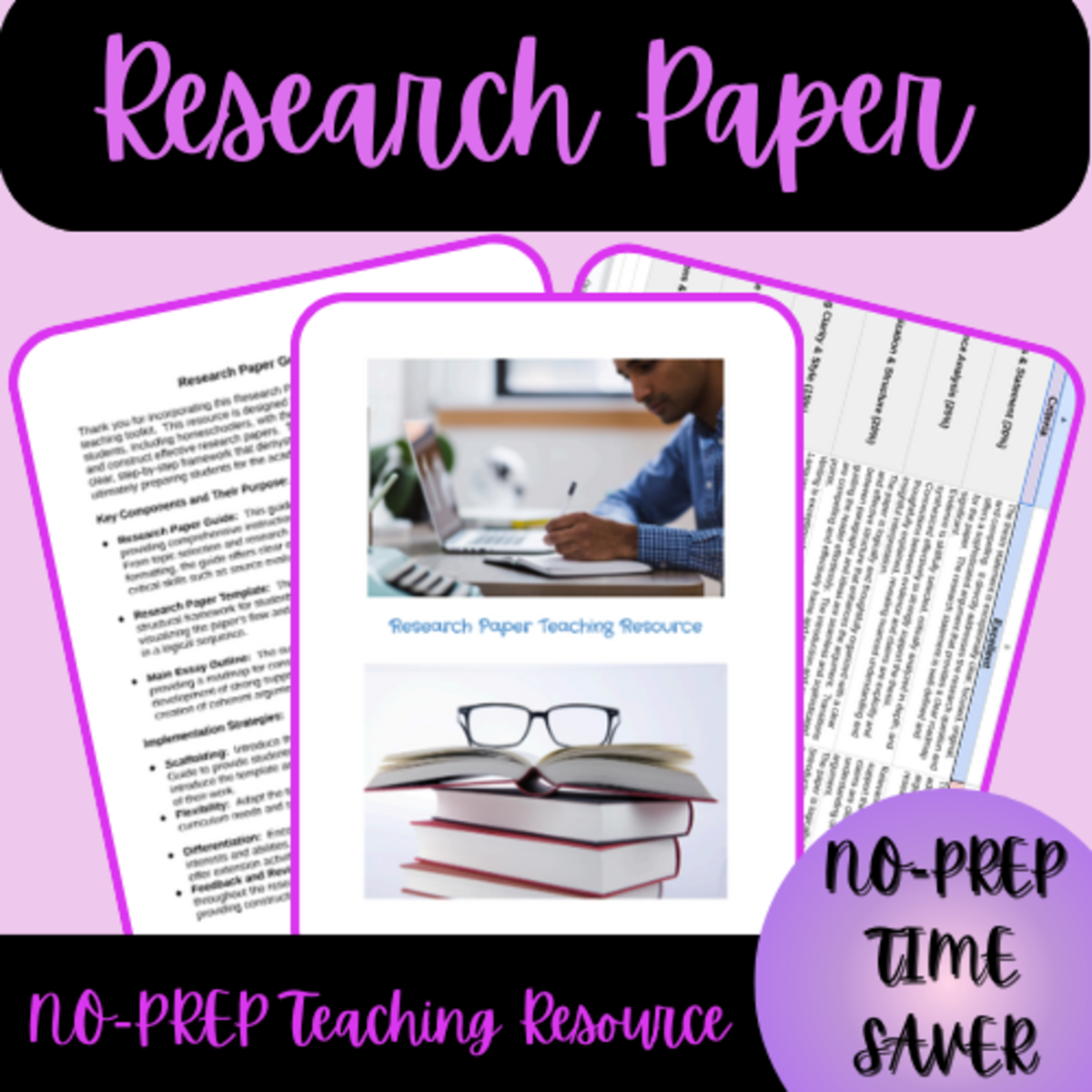 An educational teaching resource from Homeschool with Big Easy Homeschooling Mom entitled Research Paper NO-PREP Teaching Resource downloadable at Teach Simple.