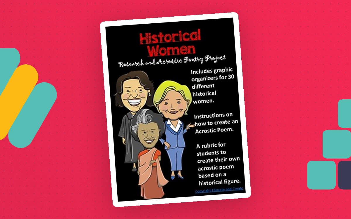 An educational teaching resource from Educate and Create entitled Research Project: Women in History Biographical Poetry downloadable at Teach Simple.