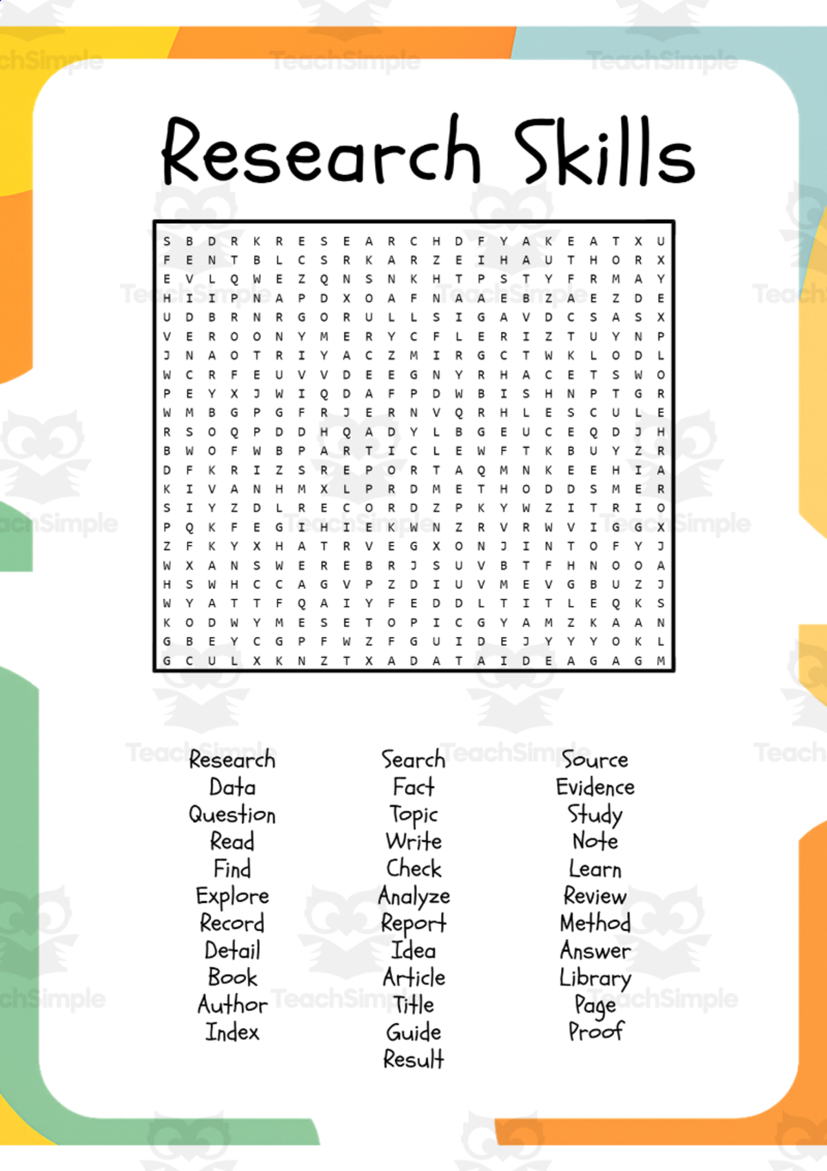 Research Skills Word Search and Word Scramble Worksheets preview