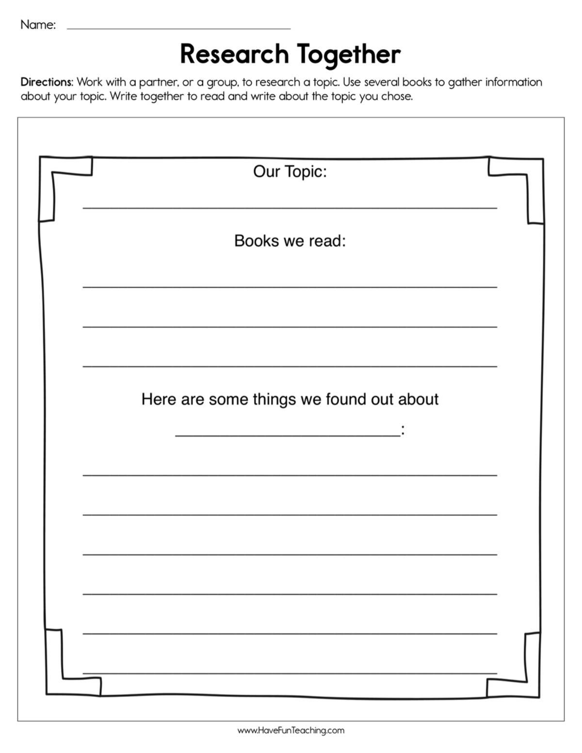 An educational teaching resource from Have Fun Teaching entitled Research Together Worksheet downloadable at Teach Simple.