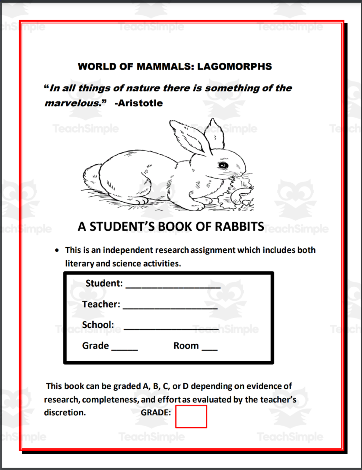 An educational teaching resource from THE LANTERN OF KNOWLEDGE entitled Research: World of Mammals: Lagomorphs downloadable at Teach Simple.