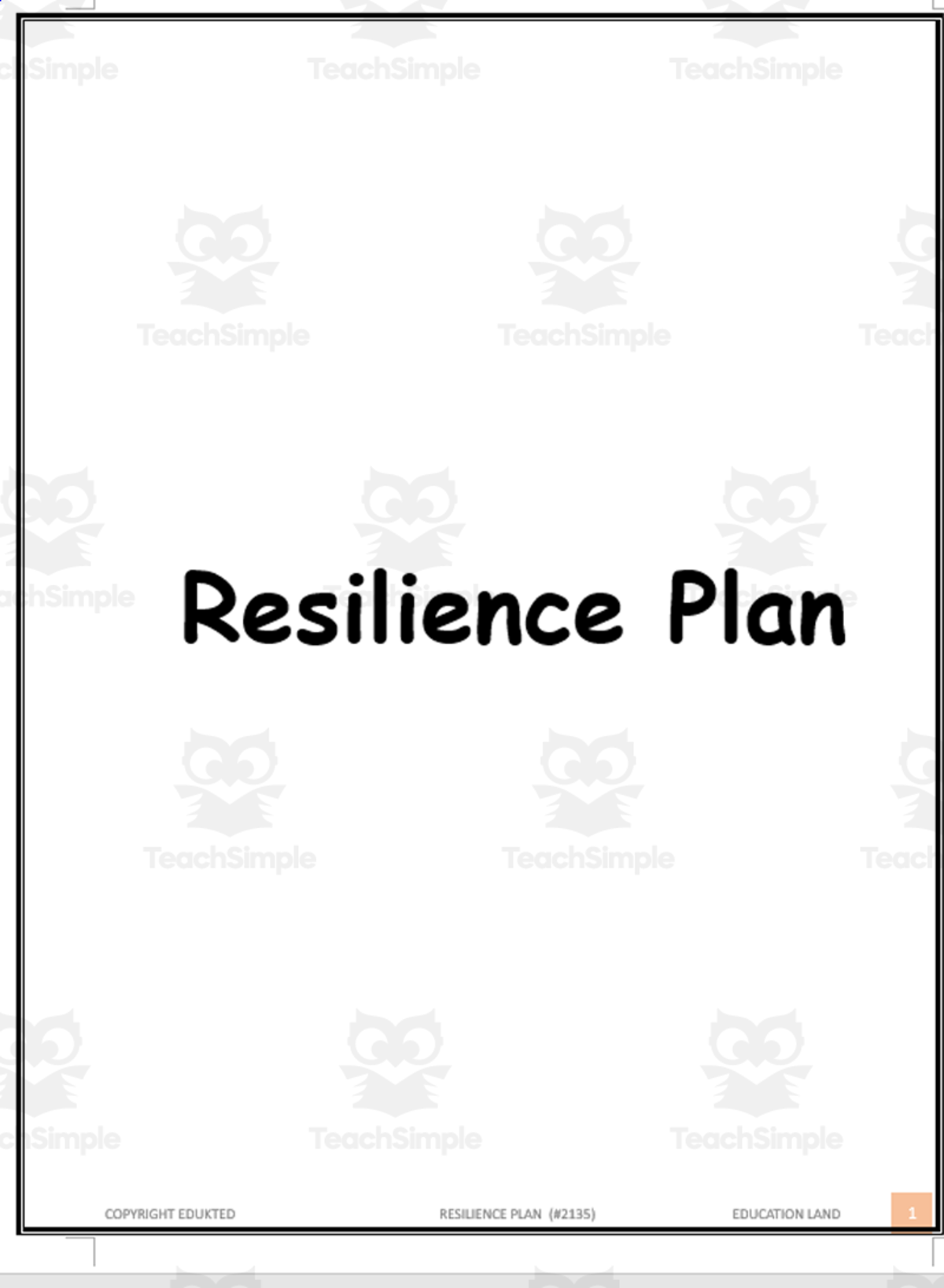 An educational teaching resource from Learn it ANY way entitled Resilience plan (#2135) downloadable at Teach Simple.
