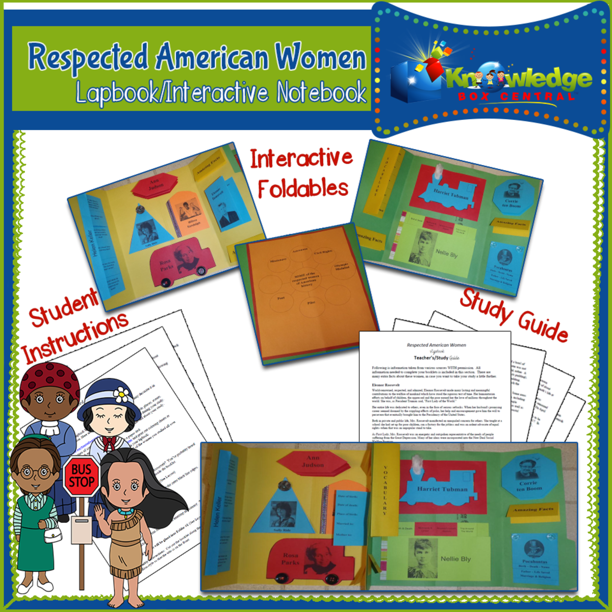 An educational teaching resource from Knowledge Box Central entitled Respected American Women Lapbook / Interactive Notebook- EBOOK downloadable at Teach Simple.