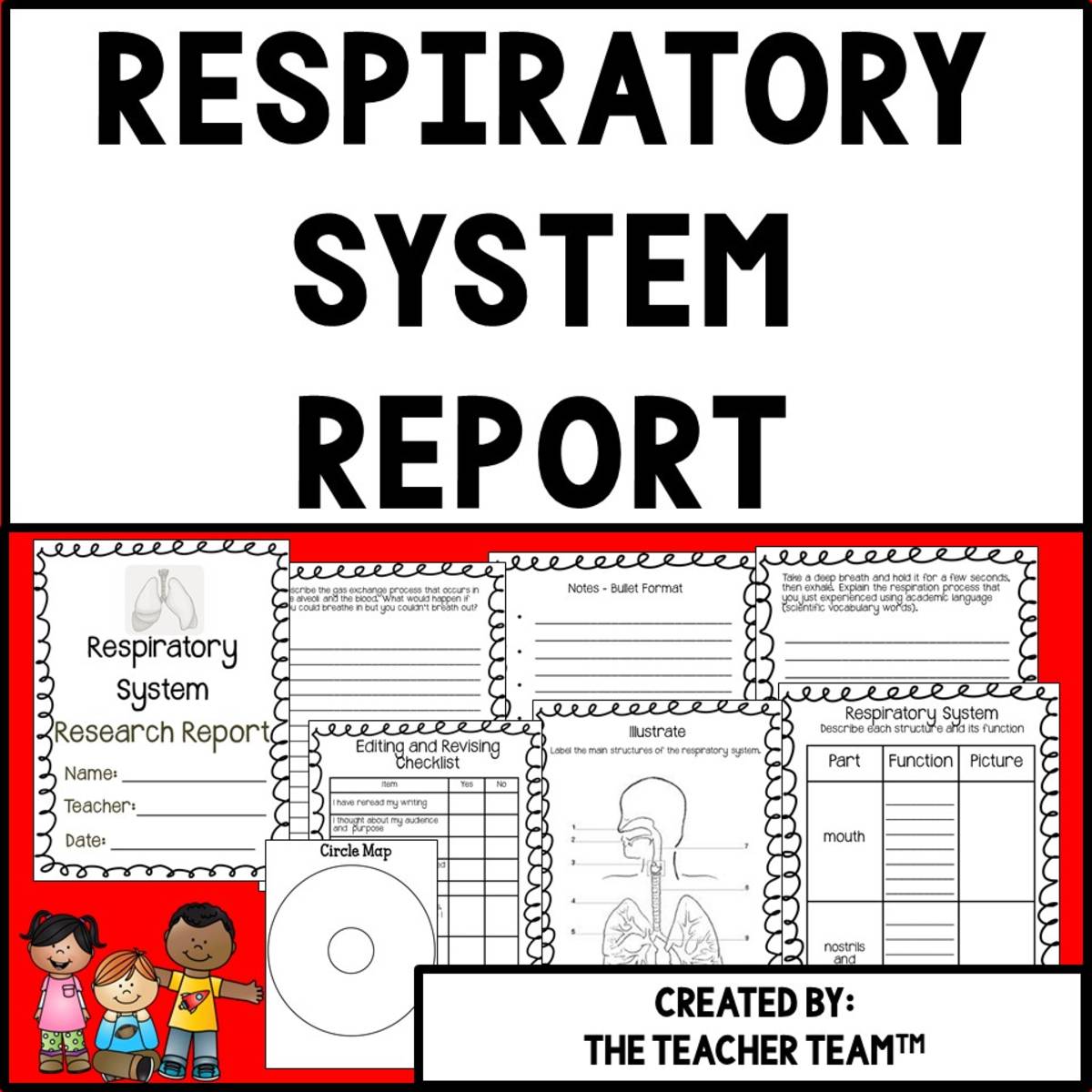 An educational teaching resource from The Teacher Team entitled Respiratory System | Human Body Systems | Research Report downloadable at Teach Simple.
