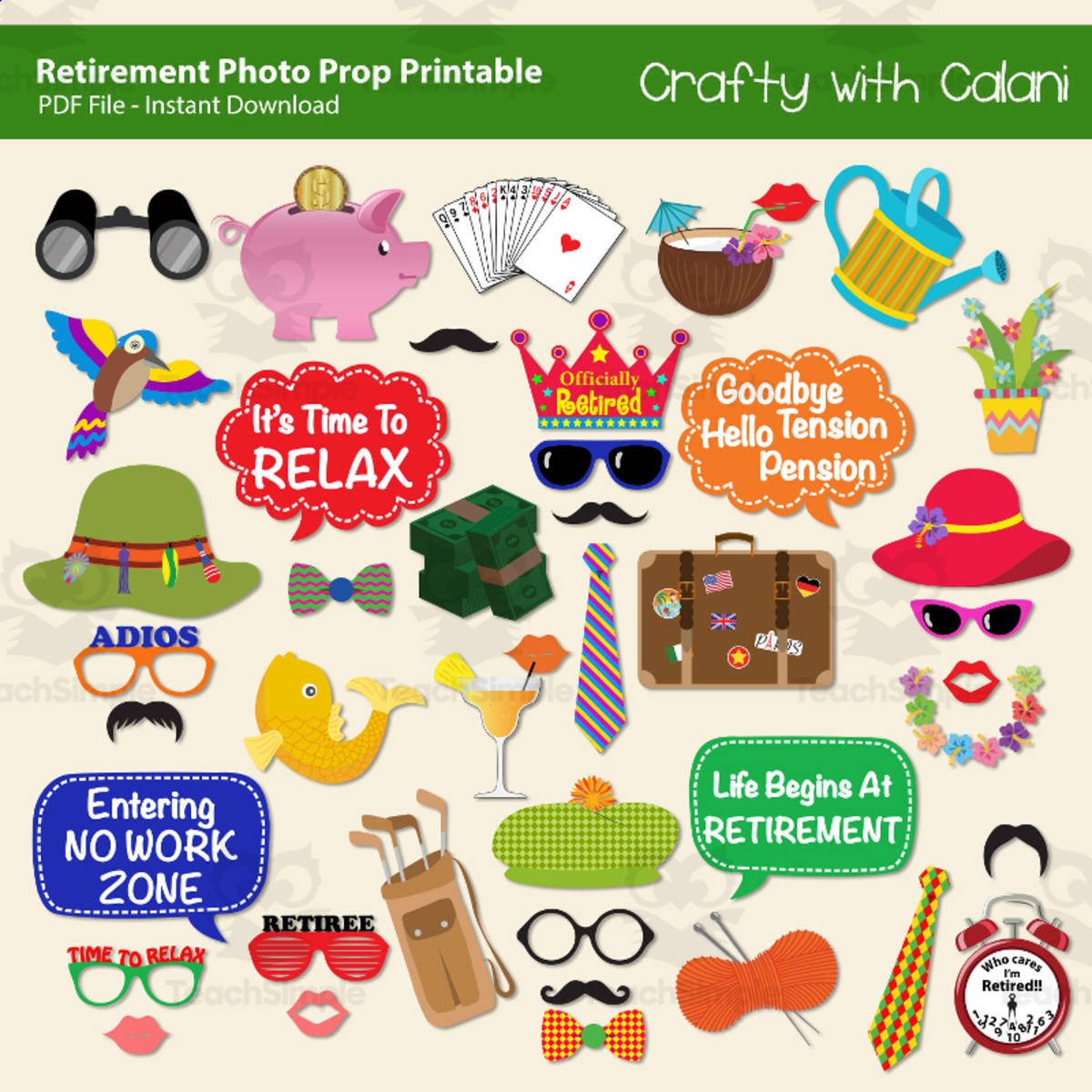 An educational teaching resource from Crafty with Calani entitled Retirement Party Printable Photo Booth Prop Activity downloadable at Teach Simple.