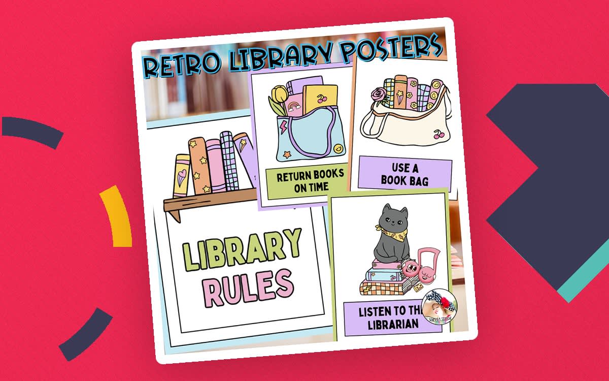 An educational teaching resource from Soumara Siddiqui entitled Retro Library Rules Posters – Mid-Century Decor downloadable at Teach Simple.