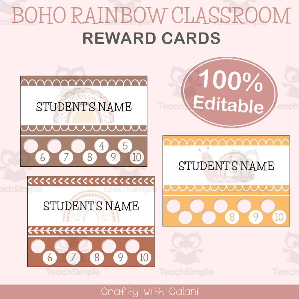 An educational teaching resource from Crafty with Calani entitled Reward Punch Cards in Boho Rainbow Theme - 100% Editable downloadable at Teach Simple.