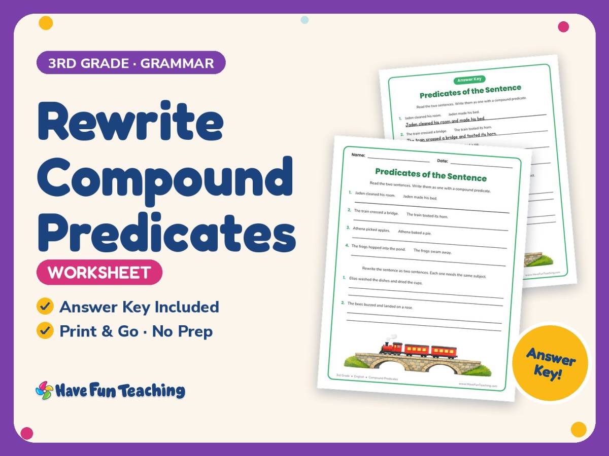 Rewrite Compound Predicates Worksheet – 3rd Grade Conjunctions preview