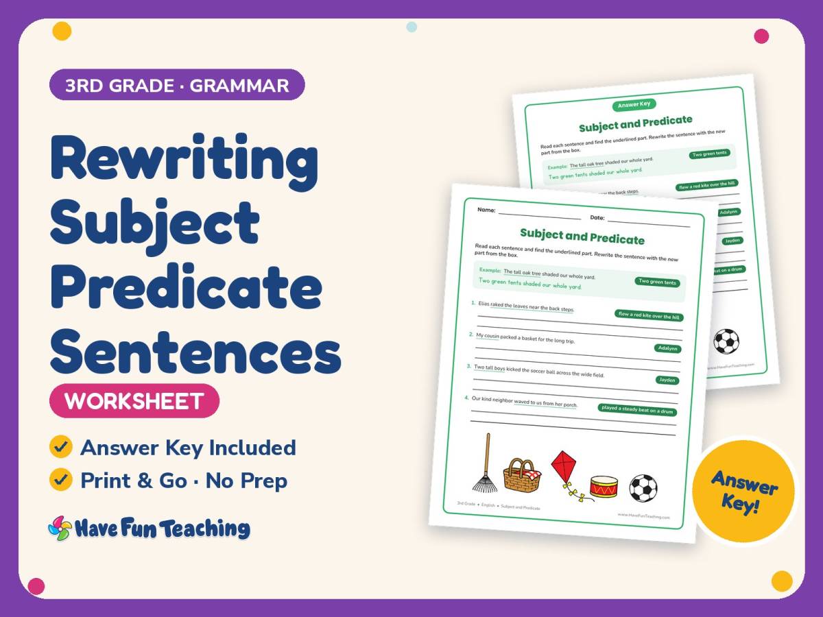 Rewriting Subject Predicate Sentences Worksheet – 3rd Grade Practice preview